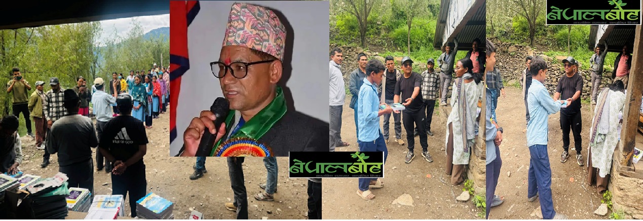 अदाचुली गाउँपालिका अध्यक्ष सिंहद्धारा मान्धारामा स्टेशनरी बितरण